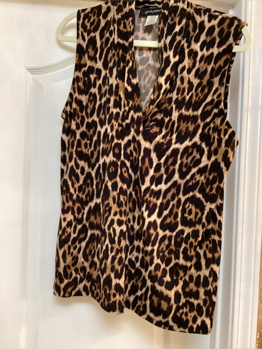 Sleeveless V-Neck Leopard Print Top - Brown/Black size L NEW